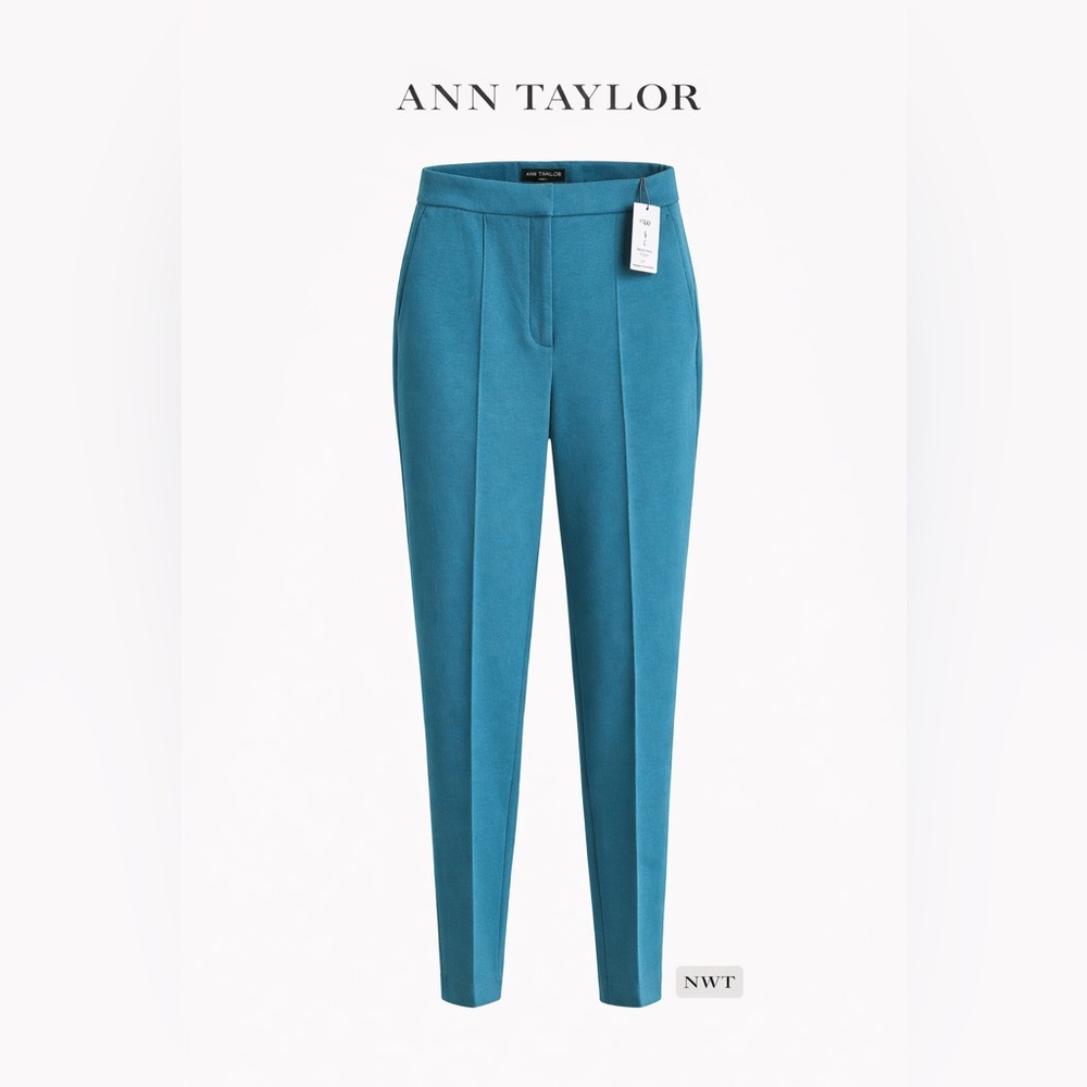 NWT Ann Taylor "The Ankle" Teal Slim Pleated-Front Trousers